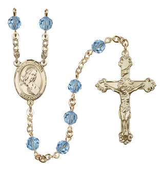 14 Karat Gold-Filled 6mm Austrian Crystal Saint Philomena Rosary in Aqua