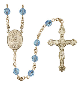 14 Karat Gold-Filled 6mm Austrian Crystal Our Lady of la Vang Rosary in Aqua