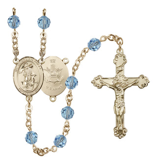 14 Karat Gold-Filled 6mm Austrian Crystal Guardian Angel / Army Rosary in Aqua