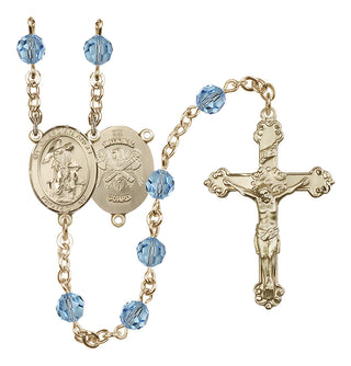 14 Karat Gold-Filled 6mm Austrian Crystal Guardian Angel / Nat'l Guard Rosary in Aqua