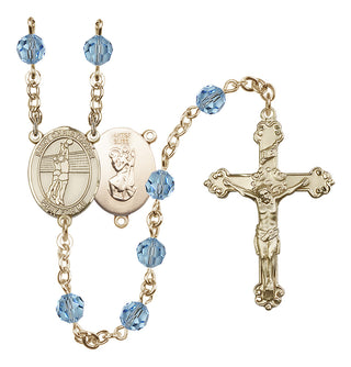 14 Karat Gold-Filled 6mm Austrian Crystal Saint Christopher/Volleyball Rosary in Aqua