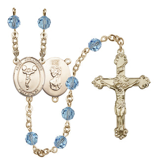 14 Karat Gold-Filled 6mm Austrian Crystal Saint Christopher/Cheerleading Rosary in Aqua