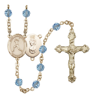 14 Karat Gold-Filled 6mm Austrian Crystal Saint Christopher/Softball Rosary in Aqua