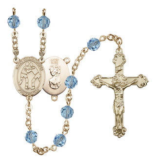 14 Karat Gold-Filled 6mm Austrian Crystal Saint Christopher/Wrestling Rosary in Aqua
