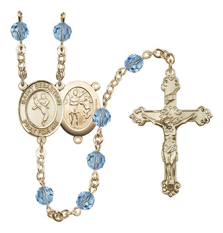14 Karat Gold-Filled 6mm Austrian Crystal Saint Sebastian/Martial Arts Rosary in Aqua