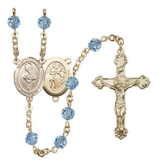 14 Karat Gold-Filled 6mm Austrian Crystal Saint Sebastian/Dance Rosary in Aqua
