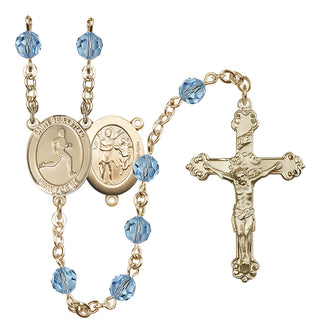 14 Karat Gold-Filled 6mm Austrian Crystal Saint Sebastian/Track & Field Rosary in Aqua