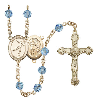 14 Karat Gold-Filled 6mm Austrian Crystal Saint Sebastian/Figure Skating Rosary in Aqua