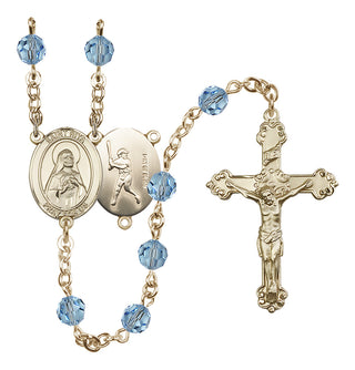 14 Karat Gold-Filled 6mm Austrian Crystal Saint Rita / Baseball Rosary in Aqua