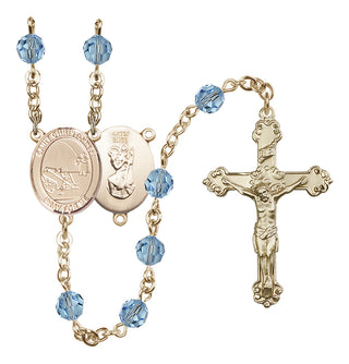 14 Karat Gold-Filled 6mm Austrian Crystal Saint Christopher / Fishing Rosary in Aqua