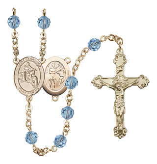 14 Karat Gold-Filled 6mm Austrian Crystal Saint Sebastian / Motorcycle Rosary in Aqua