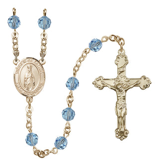 14 Karat Gold-Filled 6mm Austrian Crystal Virgen del Fatima Rosary in Aqua