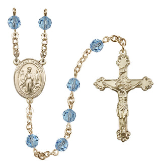 14 Karat Gold-Filled 6mm Austrian Crystal Our Lady of Knock Rosary in Aqua