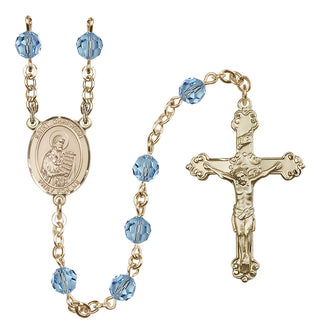 14 Karat Gold-Filled 6mm Austrian Crystal Saint Christian Demosthenes Rosary in Aqua