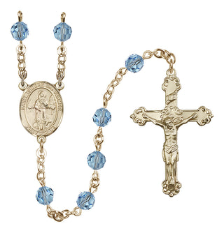 14 Karat Gold-Filled 6mm Austrian Crystal Saint Isidore the Farmer Rosary in Aqua