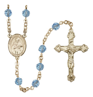 14 Karat Gold-Filled 6mm Austrian Crystal Saint Gabriel Possenti Rosary in Aqua