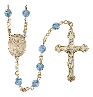 14 Karat Gold-Filled 6mm Austrian Crystal Saint Peter Nolasco Rosary in Aqua