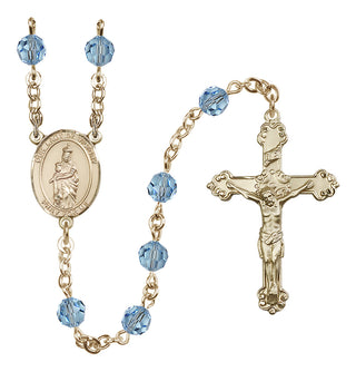 14 Karat Gold-Filled 6mm Austrian Crystal Our Lady of Victory Rosary in Aqua