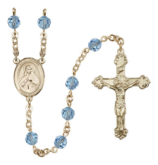 14 Karat Gold-Filled 6mm Austrian Crystal Saint Olivia Rosary in Aqua