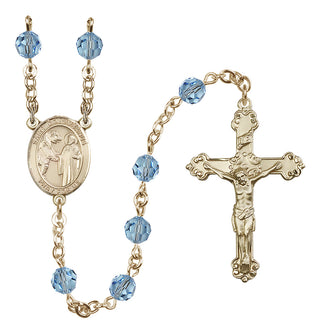 14 Karat Gold-Filled 6mm Austrian Crystal Saint Columbanus Rosary in Aqua