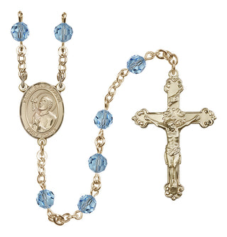 14 Karat Gold-Filled 6mm Austrian Crystal Saint Rene Goupil Rosary in Aqua