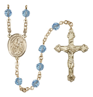14 Karat Gold-Filled 6mm Austrian Crystal Saint Polycarp of Smyrna Rosary in Aqua