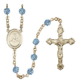 14 Karat Gold-Filled 6mm Austrian Crystal Saint John Berchmans Rosary in Aqua
