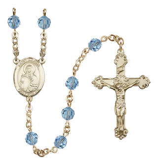 14 Karat Gold-Filled 6mm Austrian Crystal Saint Marina Rosary in Aqua