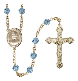14 Karat Gold-Filled 6mm Austrian Crystal Blessed Miguel Pro Rosary in Aqua