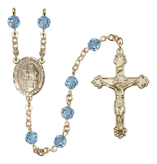14 Karat Gold-Filled 6mm Austrian Crystal Saint Jacob of Nisibis Rosary in Aqua