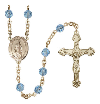 14 Karat Gold-Filled 6mm Austrian Crystal Saint Nathanael Rosary in Aqua