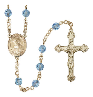 14 Karat Gold-Filled 6mm Austrian Crystal Saint Daniel Comboni Rosary in Aqua