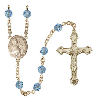 14 Karat Gold-Filled 6mm Austrian Crystal Saint Jeanne Chezard de Matel Rosary in Aqua
