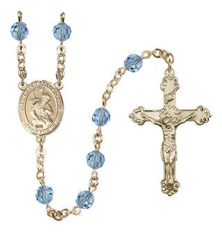 14 Karat Gold-Filled 6mm Austrian Crystal Blessed Herman the Cripple Rosary in Aqua