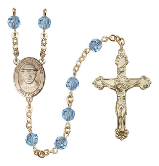 14 Karat Gold-Filled 6mm Austrian Crystal Saint Damien of Molokai Rosary in Aqua