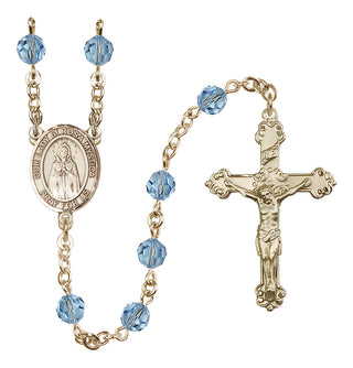 14 Karat Gold-Filled 6mm Austrian Crystal Our Lady of Rosa Mystica Rosary in Aqua