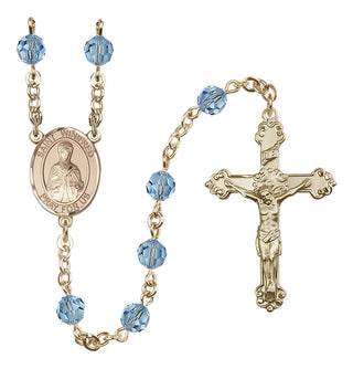 14 Karat Gold-Filled 6mm Austrian Crystal Saint Winifred of Wales Rosary in Aqua
