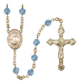 14 Karat Gold-Filled 6mm Austrian Crystal Saint Maria Bertilla Boscardin Rosary in Aqua