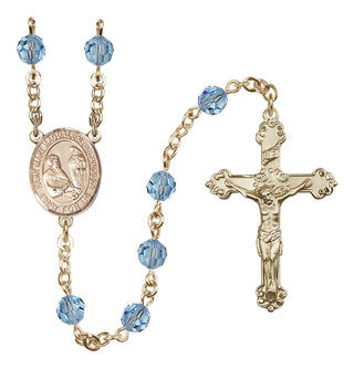 14 Karat Gold-Filled 6mm Austrian Crystal Saint Mary Magdalene of Canossa Rosary in Aqua