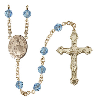 14 Karat Gold-Filled 6mm Austrian Crystal Saint Joseph Marello Rosary in Aqua