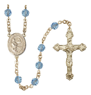 14 Karat Gold-Filled 6mm Austrian Crystal Saint Claude de la Colombiere Rosary in Aqua