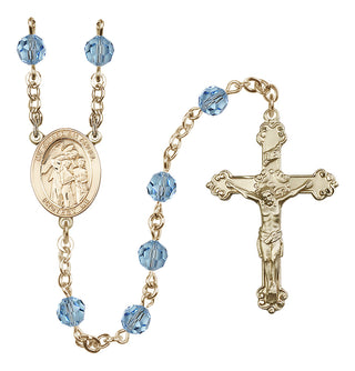14 Karat Gold-Filled 6mm Austrian Crystal Guardian Angel w/Children Rosary in Aqua