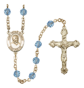14 Karat Gold-Filled 6mm Austrian Crystal Saint Peter Claver Rosary in Aqua