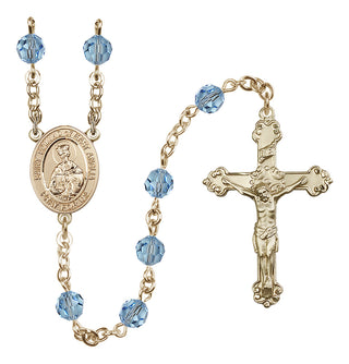 14 Karat Gold-Filled 6mm Austrian Crystal Saint Edmund of East Anglia Rosary in Aqua