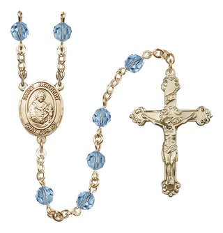 14 Karat Gold-Filled 6mm Austrian Crystal Saint Norbert of Xanten Rosary in Aqua