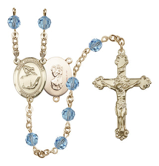 14 Karat Gold-Filled 6mm Austrian Crystal Saint Christopher/Gymnastics Rosary in Aqua
