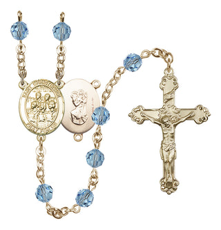14 Karat Gold-Filled 6mm Austrian Crystal Saint Christopher / Choir Rosary in Aqua