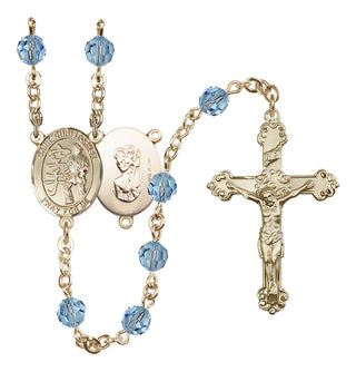 14 Karat Gold-Filled 6mm Austrian Crystal Saint Christopher / Karate Rosary in Aqua