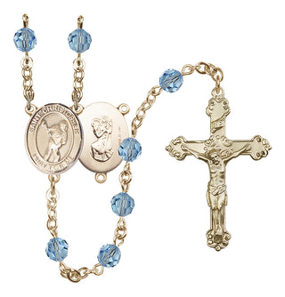 14 Karat Gold-Filled 6mm Austrian Crystal Saint Christopher/Lacrosse Rosary in Aqua