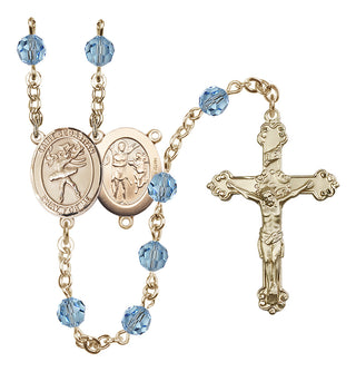 14 Karat Gold-Filled 6mm Austrian Crystal Saint Sebastian / Dance Rosary in Aqua
